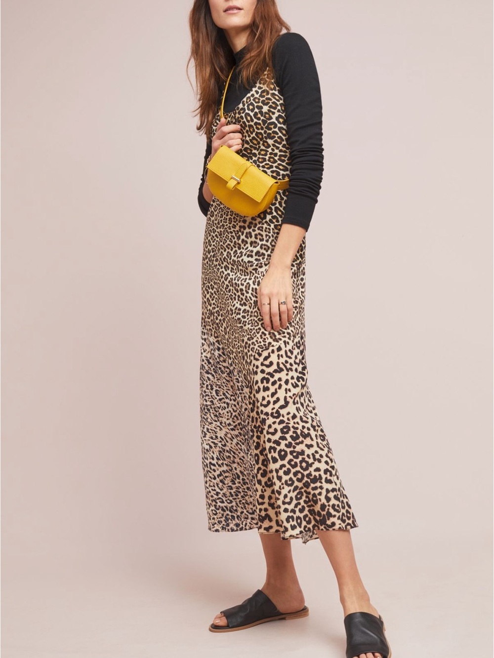 Anthropologie Leopard Print Midi Slip Dress - Black & Cream